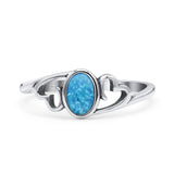 Heart Oval Thumb Ring Oxidized Statement Fashion Ring Band Lab Created Blue Opal 925 Sterling Silver
