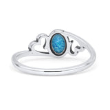 Heart Oval Thumb Ring Oxidized Statement Fashion Ring Band Lab Created Blue Opal 925 Sterling Silver