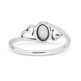 Heart Oval Thumb Ring Oxidized Statement Fashion Ring Band Lab Created White Opal 925 Sterling Silver