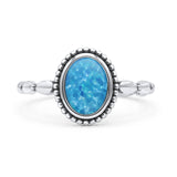 Oval Thumb Ring Oxidized Statement Fashion Ring Band Lab Created Blue Opal 925 Sterling Silver