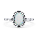 Oval Thumb Ring Oxidized Statement Fashion Ring Band Lab Created White Opal 925 Sterling Silver