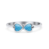 Hearts Thumb Ring Oxidized Statement Fashion Ring Band Lab Created Blue Opal 925 Sterling Silver