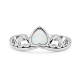 Hearts Statement Fashion Petite Dainty Thumb Ring Lab Created White Opal Solid 925 Sterling Silver
