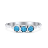 Three Stone Round Thumb Ring Oxidized Statement Fashion Ring Band Lab Created Blue Opal 925 Sterling Silver