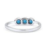 Three Stone Round Thumb Ring Oxidized Statement Fashion Ring Band Lab Created Blue Opal 925 Sterling Silver