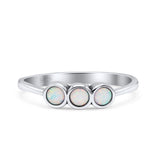 Three Stone Round Thumb Ring Oxidized Statement Fashion Ring Band Lab Created White Opal 925 Sterling Silver