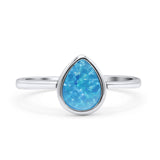 Teardrop Pear Oxidized Thumb Ring Lab Created Blue Opal Statement Fashion Ring 925 Sterling Silver