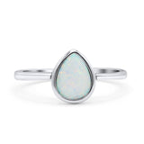 Teardrop Pear Oxidized Thumb Ring Lab Created White Opal Statement Fashion Ring 925 Sterling Silver
