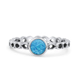 Infinity Oxidized Round Thumb Ring Lab Created Blue Opal Statement Fashion Ring 925 Sterling Silver