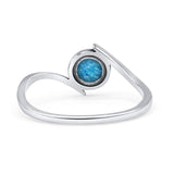Thumb Ring Round Oxidized Statement Fashion Ring Band Lab Created Blue Opal 925 Sterling Silver
