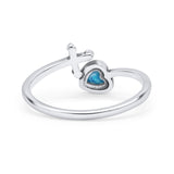 Heart & Cross Thumb Ring Oxidized Statement Fashion Ring Band Lab Created Blue Opal 925 Sterling Silver