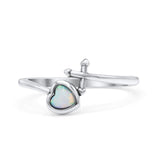 Heart & Cross Thumb Ring Oxidized Statement Fashion Ring Band Lab Created White Opal 925 Sterling Silver