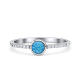 Round Statement Fashion Petite Dainty Thumb Ring Lab Created Blue Opal Solid 925 Sterling Silver