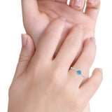 Round Statement Fashion Petite Dainty Thumb Ring Lab Created Blue Opal Solid 925 Sterling Silver