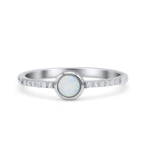 Round Statement Fashion Petite Dainty Thumb Ring Lab Created White Opal Solid 925 Sterling Silver