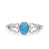 Swirl Filigree Hearts Oval Petite Dainty Thumb Ring Lab Created Blue Opal Statement Fashion Ring 925 Sterling Silver
