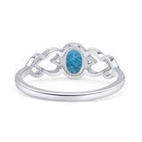 Swirl Filigree Hearts Oval Petite Dainty Thumb Ring Lab Created Blue Opal Statement Fashion Ring 925 Sterling Silver