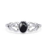 Swirl Filigree Hearts Oval Petite Dainty Thumb Ring Simulated Black Onyx Statement Fashion Ring 925 Sterling Silver