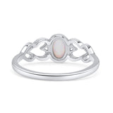 Swirl Filigree Hearts Oval Petite Dainty Thumb Ring Lab Created White Opal Statement Fashion Ring 925 Sterling Silver