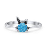 Art Deco Bunny Rabbit Round Thumb Ring Statement Fashion Oxidized Lab Created Blue Opal 925 Sterling Silver