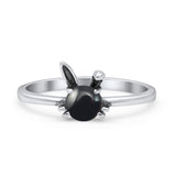 Art Deco Bunny Rabbit Round Thumb Ring Statement Fashion Oxidized Simulated Black Onyx 925 Sterling Silver
