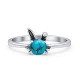 Art Deco Bunny Rabbit Round Thumb Ring Statement Fashion Oxidized Simulated Turquoise 925 Sterling Silver