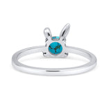 Art Deco Bunny Rabbit Round Thumb Ring Statement Fashion Oxidized Simulated Turquoise 925 Sterling Silver