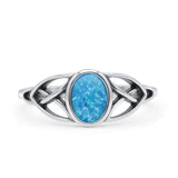 Oval Art Deco Celtic Band Thumb Ring Lab Created Blue Opal Statement Fashion Ring 925 Sterling Silver