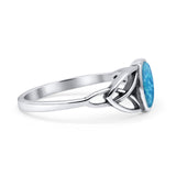 Oval Art Deco Celtic Band Thumb Ring Lab Created Blue Opal Statement Fashion Ring 925 Sterling Silver