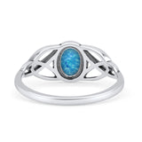 Oval Art Deco Celtic Band Thumb Ring Lab Created Blue Opal Statement Fashion Ring 925 Sterling Silver