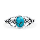 Oval Art Deco Celtic Band Thumb Ring Simulated Turquoise Statement Fashion Ring 925 Sterling Silver