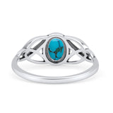 Oval Art Deco Celtic Band Thumb Ring Simulated Turquoise Statement Fashion Ring 925 Sterling Silver
