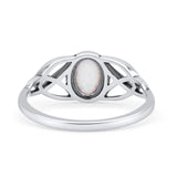 Oval Art Deco Celtic Band Thumb Ring Lab Created White Opal Statement Fashion Ring 925 Sterling Silver