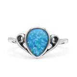 Pear Statement Fashion Vintage Style Thumb Ring Lab Created Blue Opal Oxidized 925 Sterling Silver