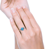 Pear Statement Fashion Vintage Style Thumb Ring Lab Created Blue Opal Oxidized 925 Sterling Silver