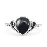 Pear Statement Fashion Vintage Style Thumb Ring Simulated Black Onyx Oxidized 925 Sterling Silver