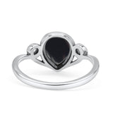 Pear Statement Fashion Vintage Style Thumb Ring Simulated Black Onyx Oxidized 925 Sterling Silver