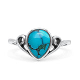 Pear Statement Fashion Vintage Style Thumb Ring Simulated Turquoise Oxidized 925 Sterling Silver