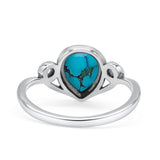 Pear Statement Fashion Vintage Style Thumb Ring Simulated Turquoise Oxidized 925 Sterling Silver