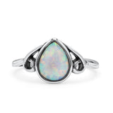 Pear Statement Fashion Vintage Style Thumb Ring Lab Created White Opal Oxidized 925 Sterling Silver