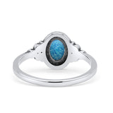 Oval Vintage Style Statement Fashion Thumb Ring Lab Created Blue Opal Oxidized 925 Sterling Silver