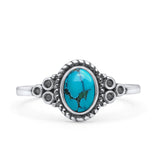 Oval Vintage Style Statement Fashion Thumb Ring Simulated Turquoise Oxidized 925 Sterling Silver