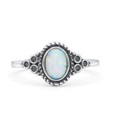 Oval Vintage Style Statement Fashion Thumb Ring Lab Created White Opal Oxidized 925 Sterling Silver