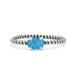Art Deco Rope Oval Statement Fashion Oxidized Thumb Ring Lab Created Blue Opal Solid 925 Sterling Silver