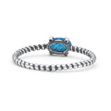 Art Deco Rope Oval Statement Fashion Oxidized Thumb Ring Lab Created Blue Opal Solid 925 Sterling Silver