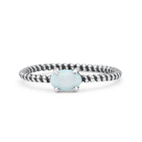 Art Deco Rope Oval Statement Fashion Oxidized Thumb Ring Lab Created White Opal Solid 925 Sterling Silver
