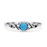Infinity Promise Thumb Ring Round Oxidized Fashion Statement Ring Lab Created Blue Opal 925 Sterling Silver
