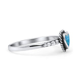 Heart Statement Fashion Petite Dainty Thumb Ring Lab Created Blue Opal Oxidized Solid 925 Sterling Silver