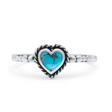 Heart Statement Fashion Petite Dainty Thumb Ring Simulated Turquoise Oxidized Solid 925 Sterling Silver