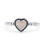 Heart Statement Fashion Petite Dainty Thumb Ring Lab Created White Opal Oxidized Solid 925 Sterling Silver